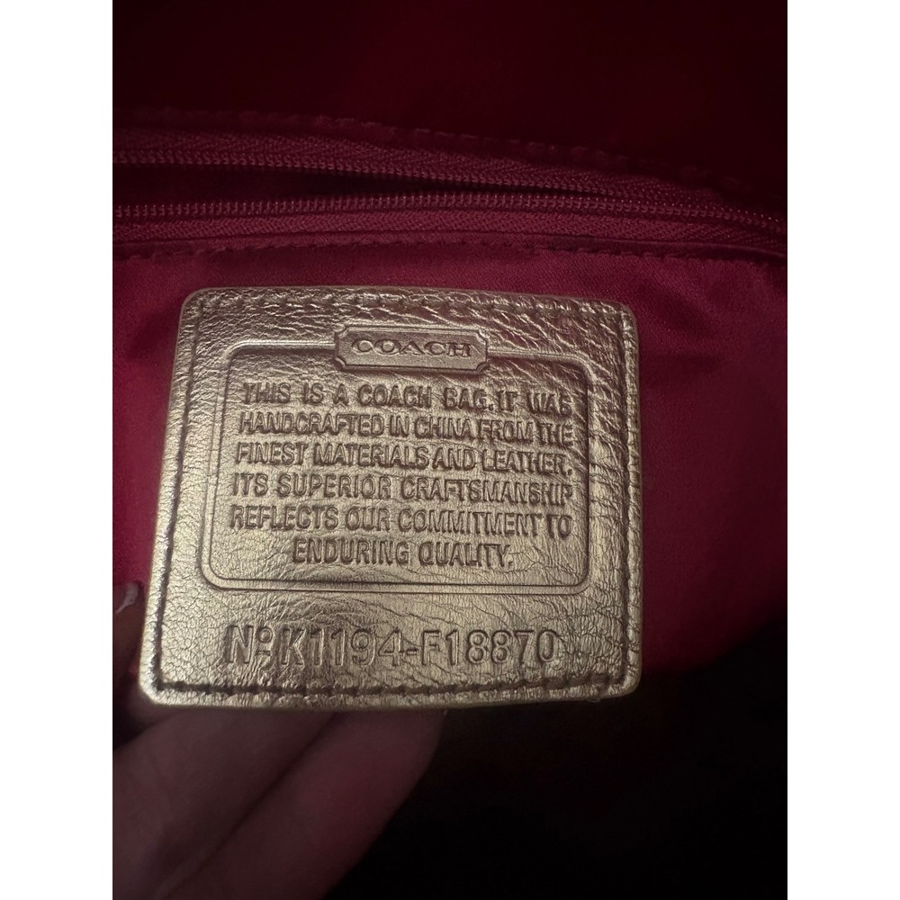 Coach Signature Hearts Tote Gold Leather Trim Red Interior Shoulder Bag - Picture 4 of 9